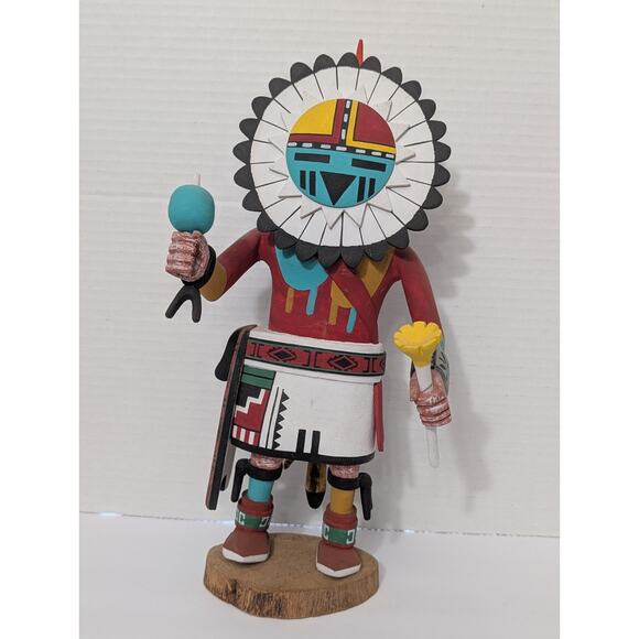 Sun Face Kachina Doll Signed Edgar Russell Native American Navajo Wood Carving